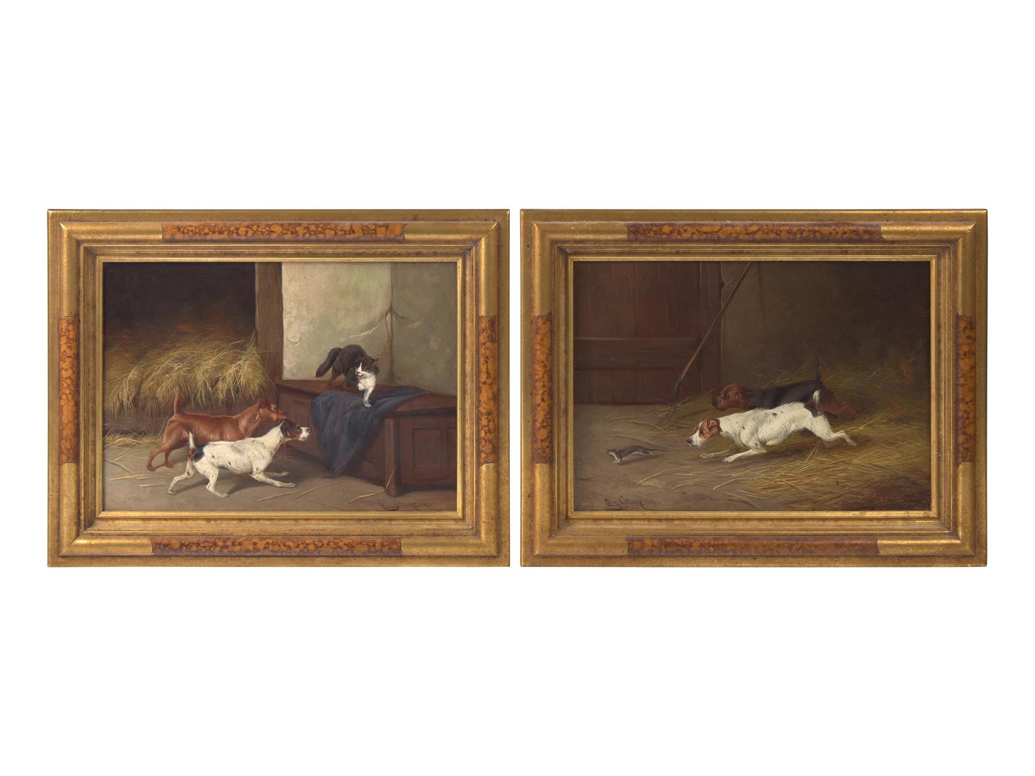 Terriers in a Barn, 1901 (Two Works)