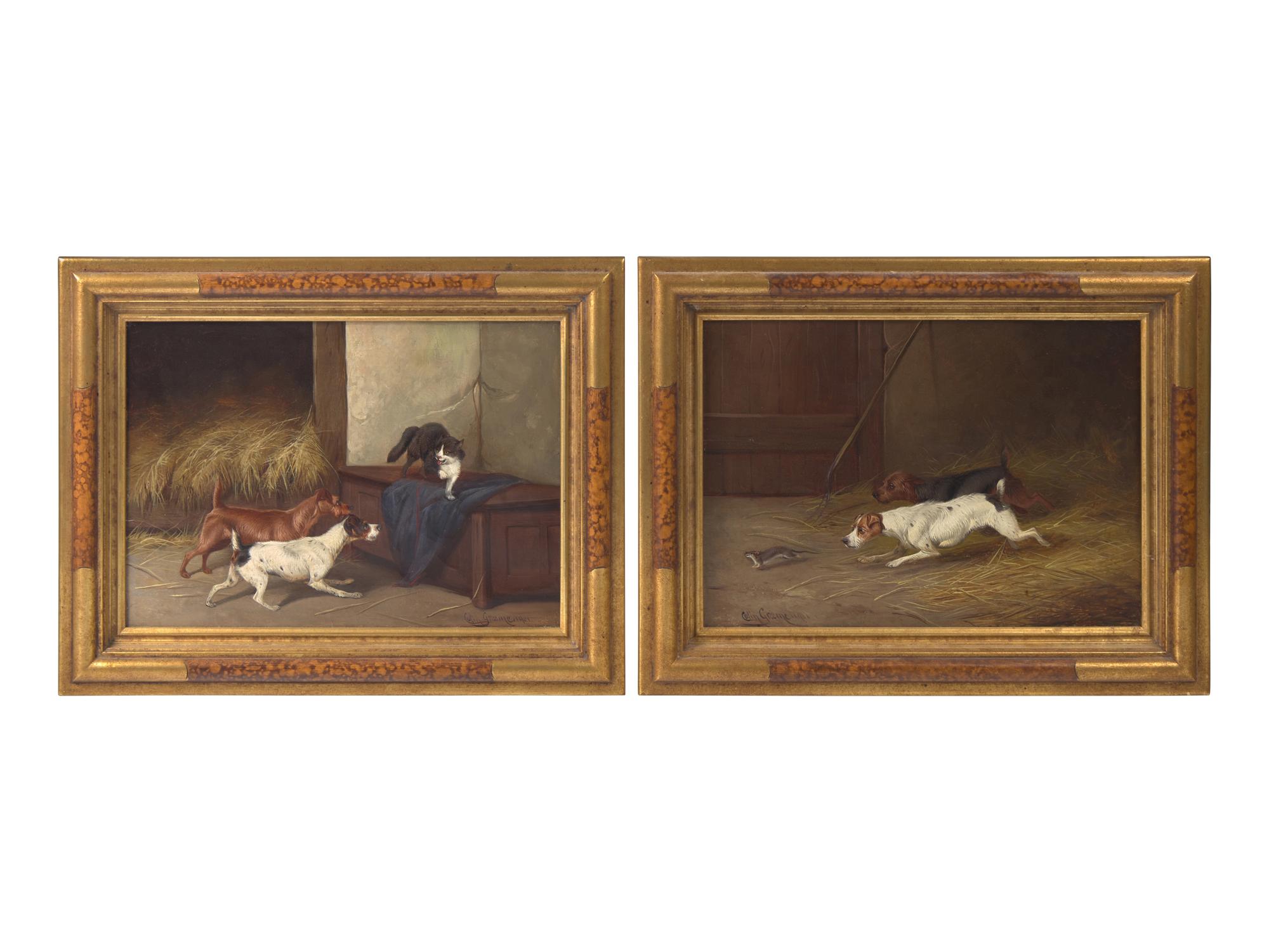 Terriers in a Barn, 1901 (Two Works)