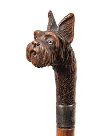 Two English Glass-Inset Carved Wood Dog's Head Canes
