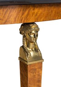 A Large Empire Style Gilt Bronze Mounted Figured Maple Marble-Top Gueridon
