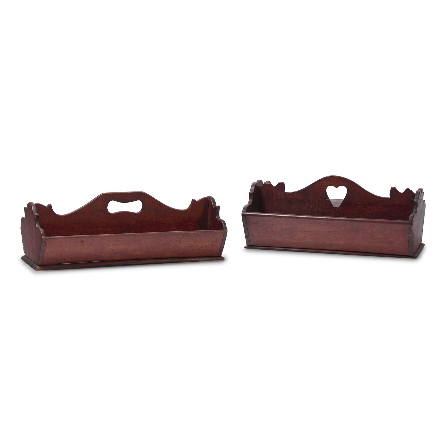 Two Carved Walnut and Cherry Cutlery Boxes