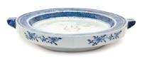 A Chinese Export Porcelain Blue and White Armorial Warming Tray Width 11 inches.