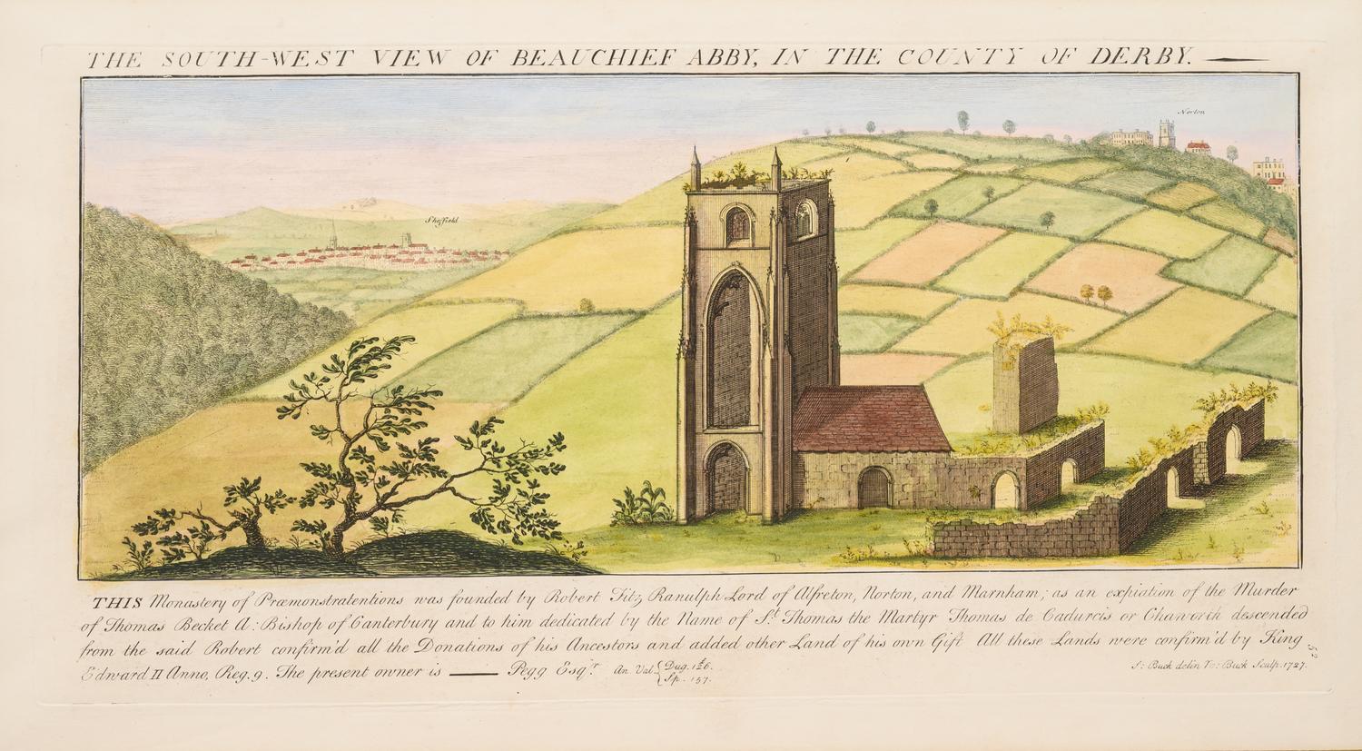 A Set of Eight English Architectural Engravings with Hand-Coloring