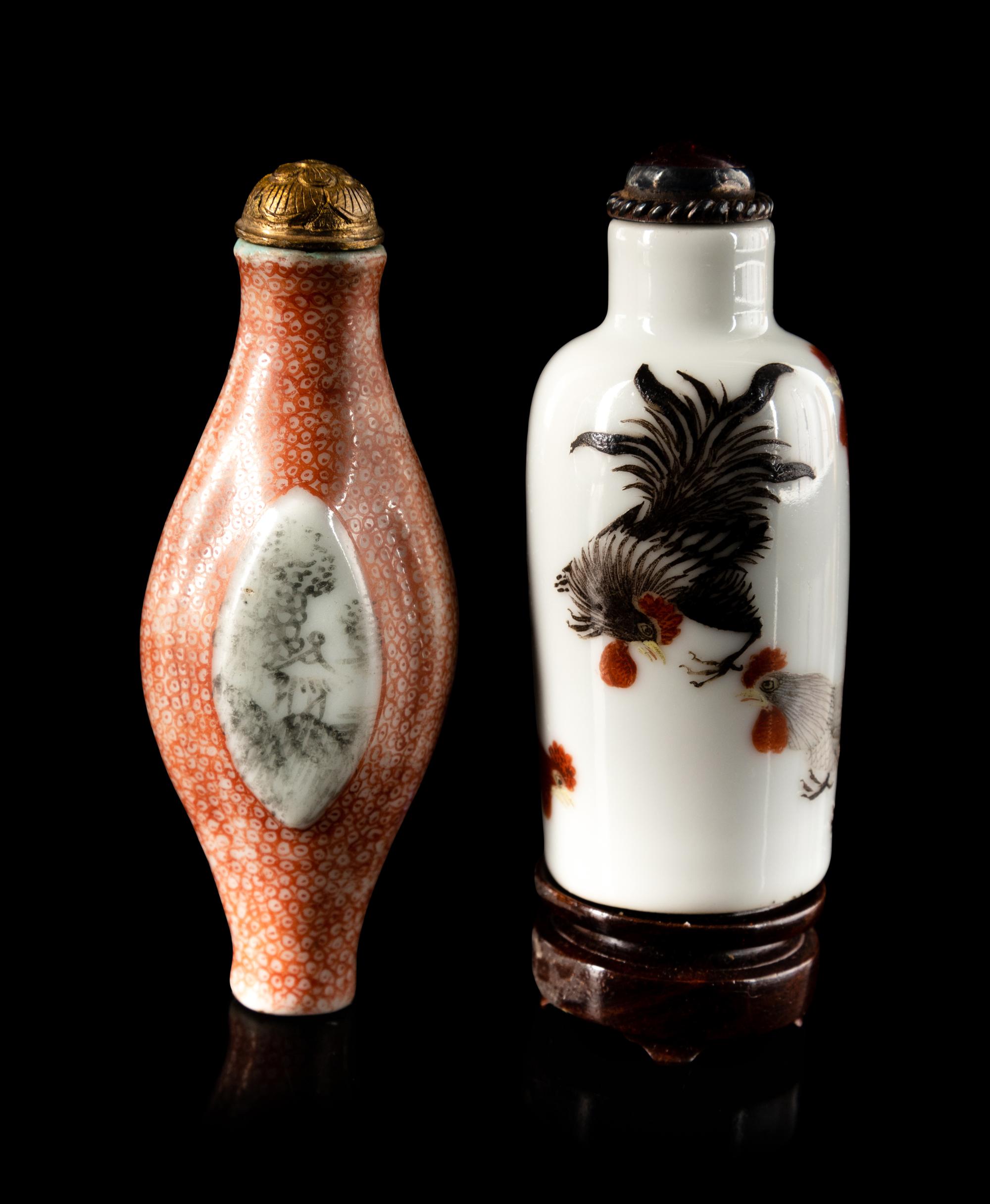 Two Chinese Famille Rose Porcelain Snuff Bottles