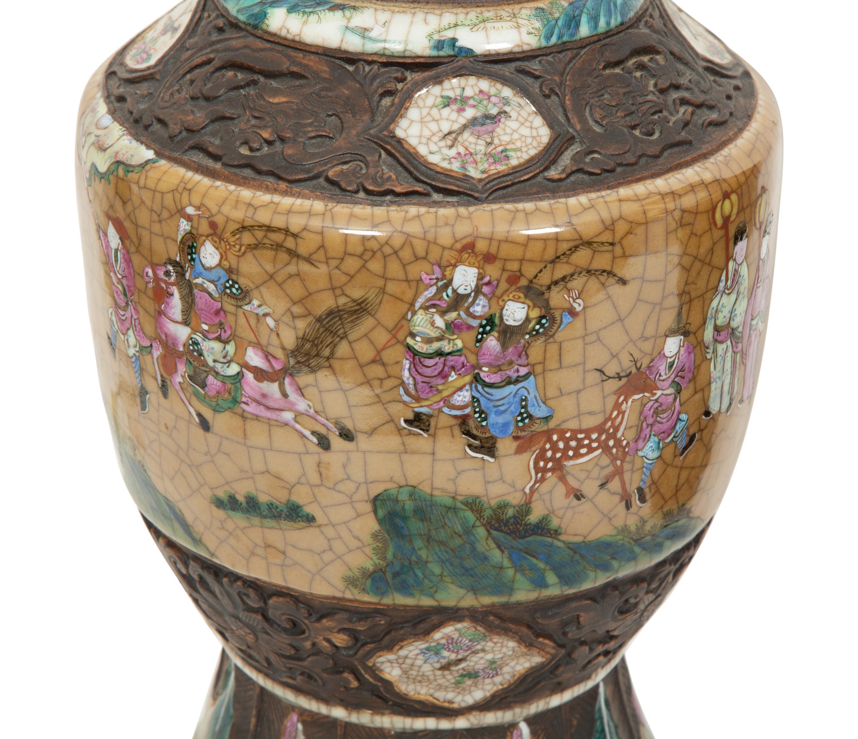 A Pair of Chinese Glazed Ceramic Vases Mounted as Lamps