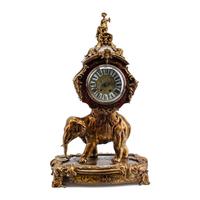 A Large French Bronze and Boulle Marquetry Elephant-Motif Clock