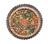 A Chinese Cast Metal Box, Early 20th Century, of circular form with carved floral decoration.