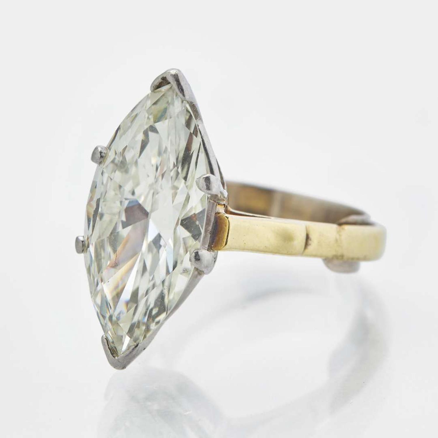 A Platinum and 18K Yellow Gold and Diamond Ring 4.58 Marquise Brilliant-Cut, GIA Certified