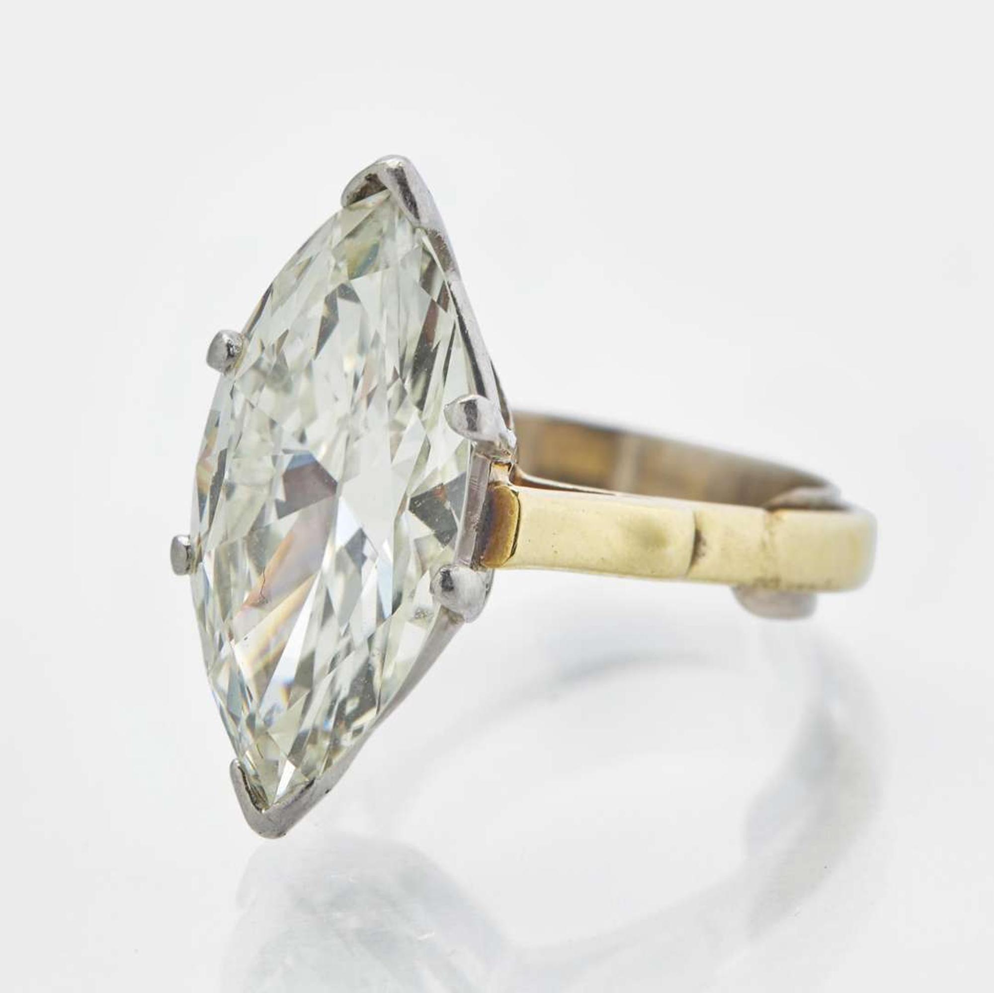 A Platinum and 18K Yellow Gold and Diamond Ring 4.58 Marquise Brilliant-Cut, GIA Certified