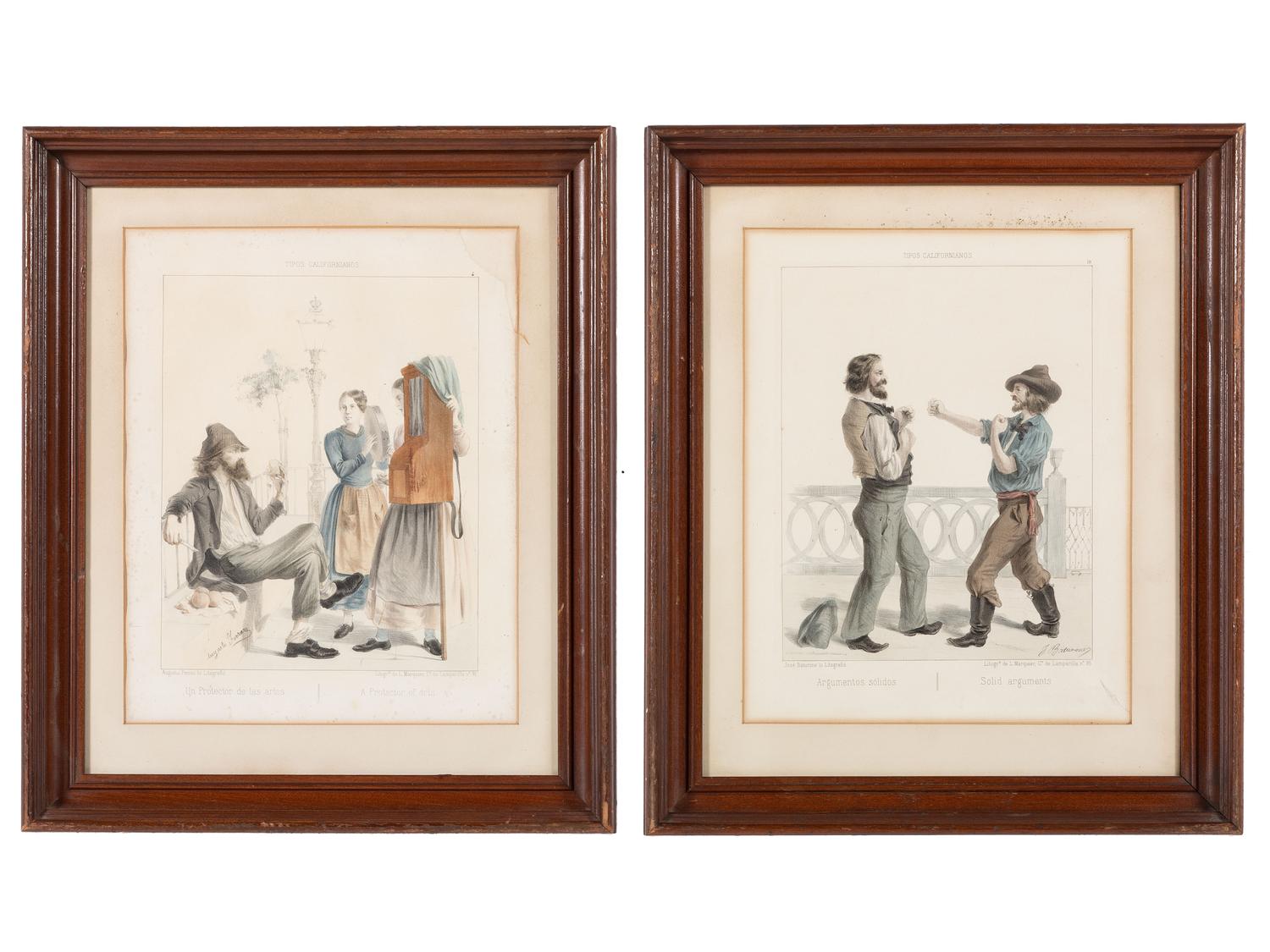 [WESTERN AMERICANA]. 2 lithographs from Tipos Californianos, featuring depictions of gold miners.