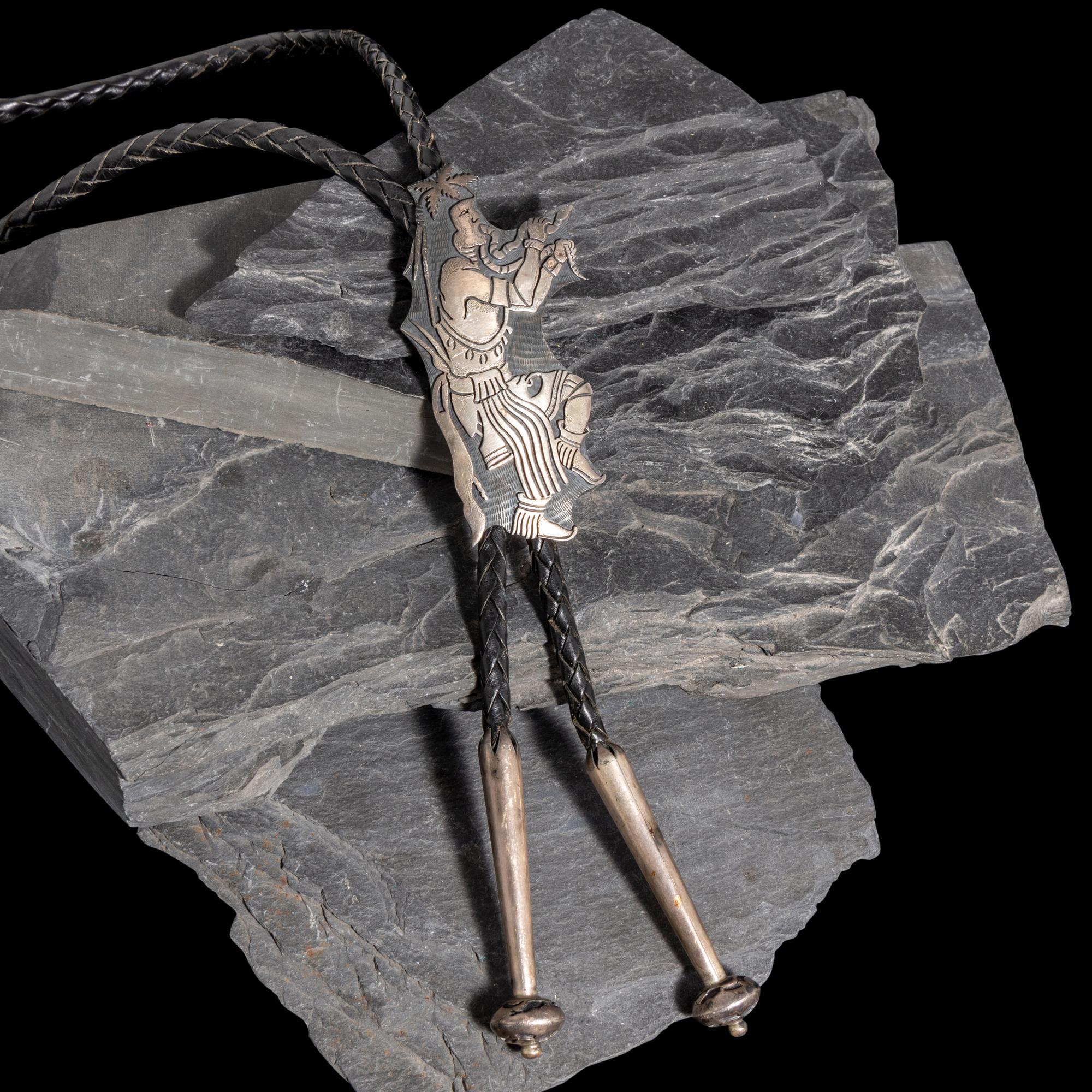 Roy Talahaftewa (Hopi, b. 1955) — Sterling Silver Overlay Snake Dancer Bolo Tie