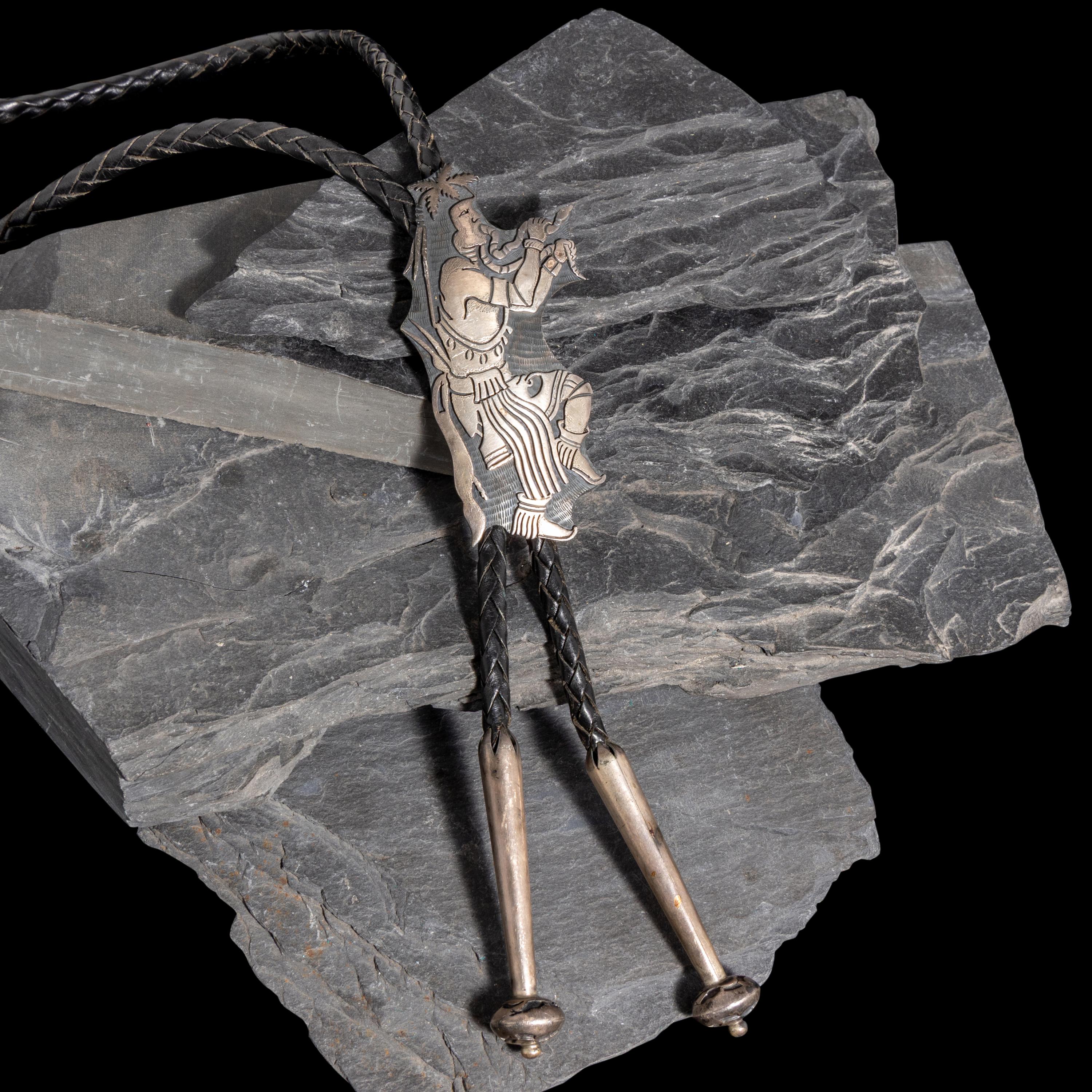 Roy Talahaftewa (Hopi, b. 1955) — Sterling Silver Overlay Snake Dancer Bolo Tie