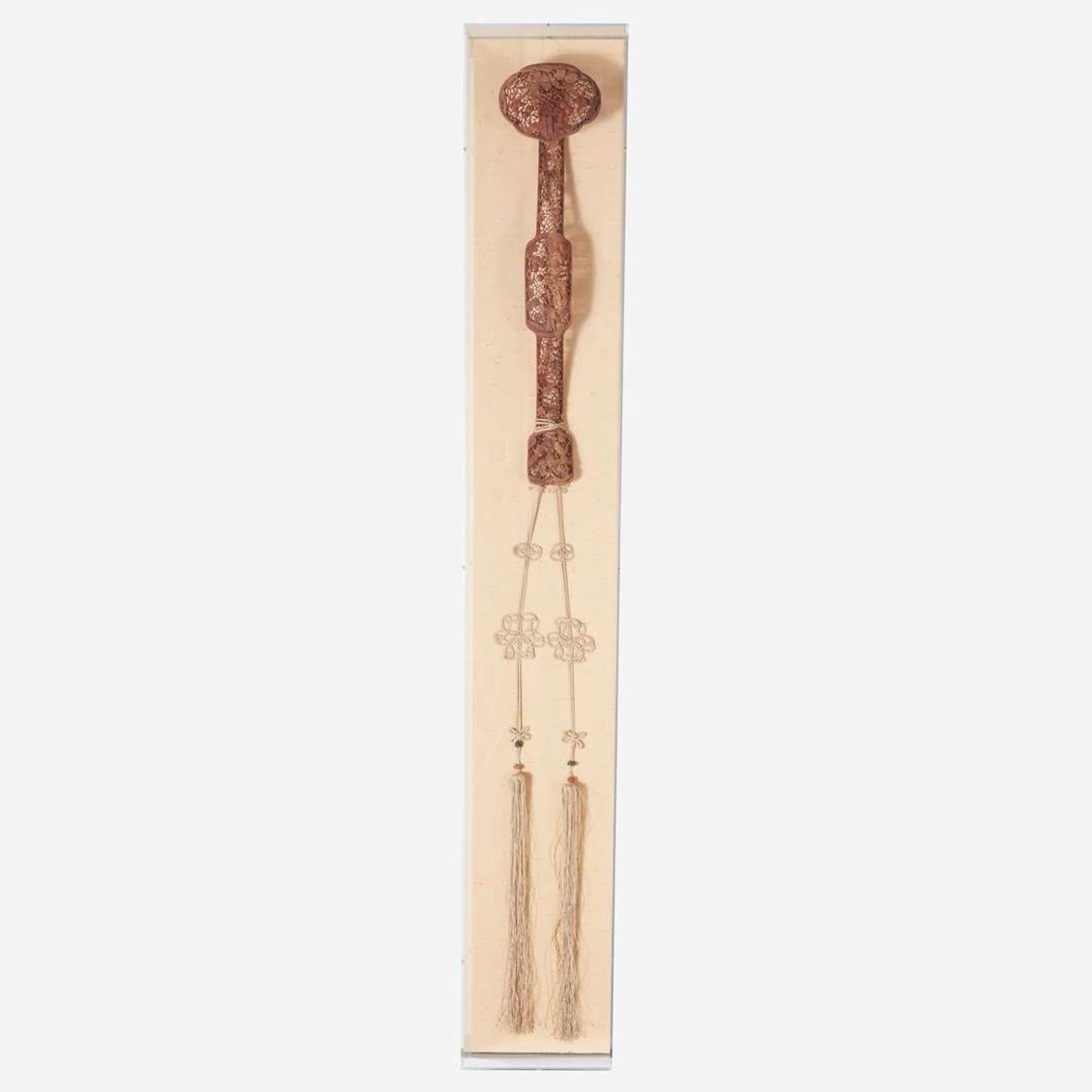 A large Chinese carved wood openwork ruyi scepter 镂空木雕如意