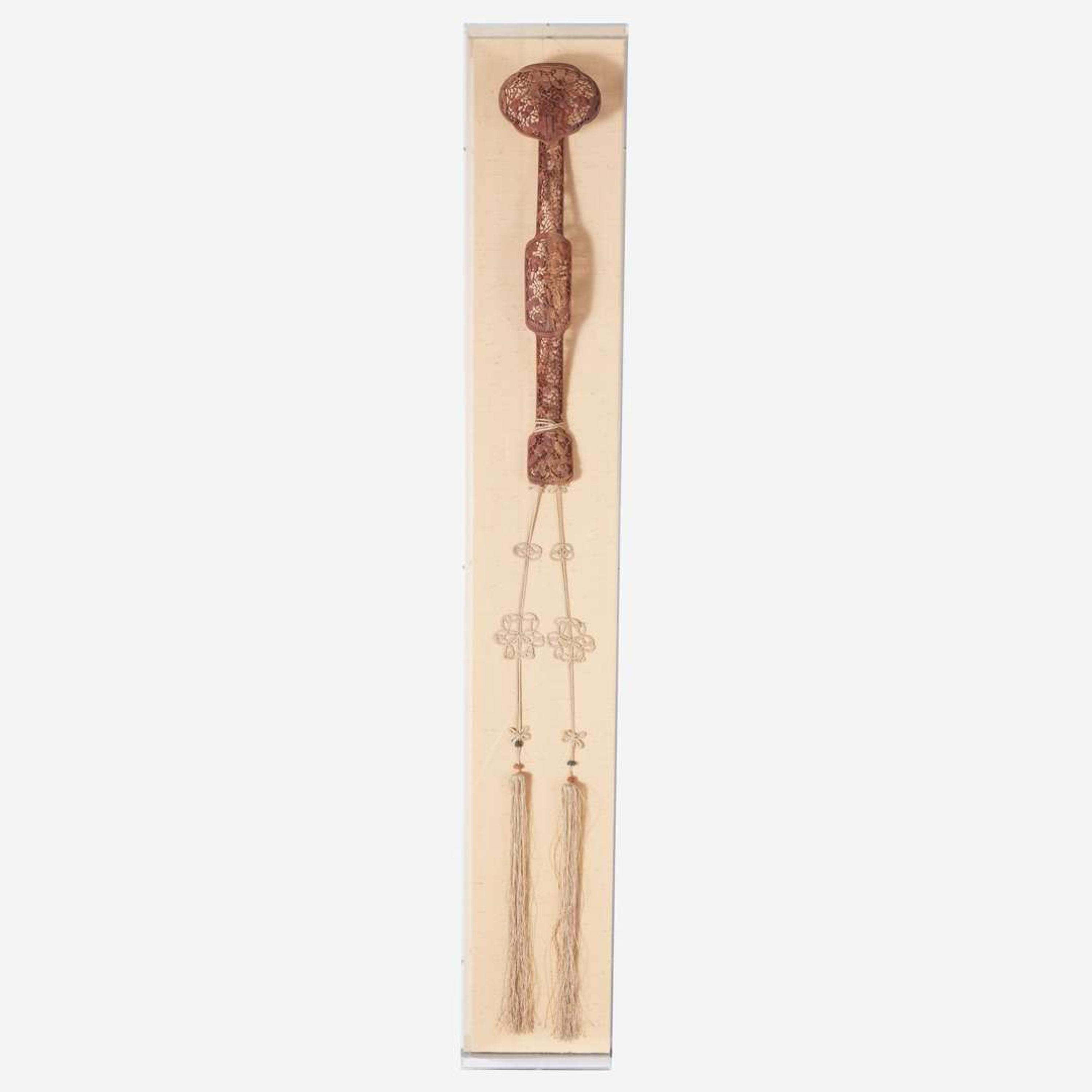 A large Chinese carved wood openwork ruyi scepter 镂空木雕如意