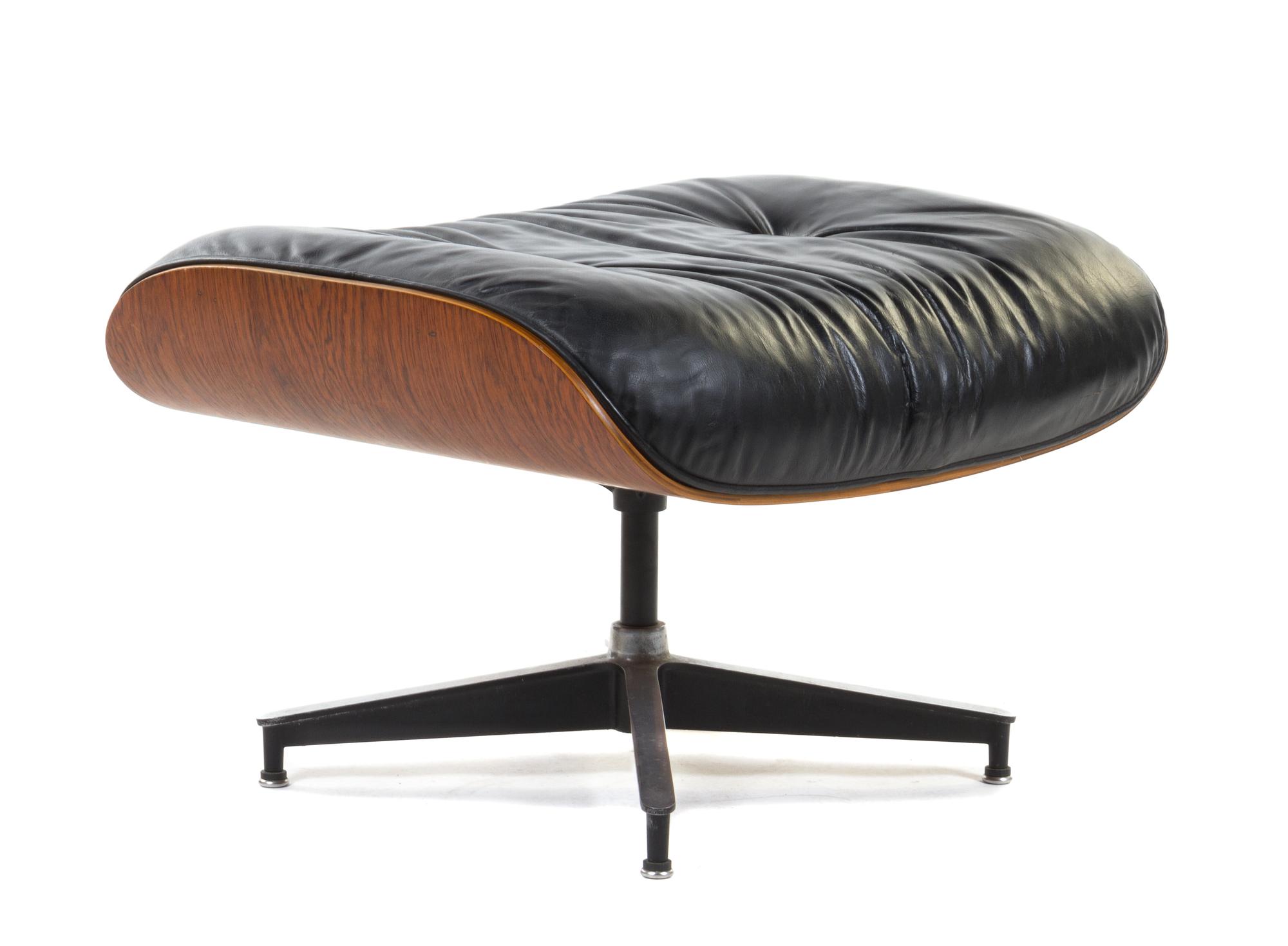 A Charles and Ray Eames for Herman Miller Leather Upholstered Ottoman Height 32 1/2 inches.