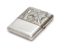 A Russian Silver Cigarette Case, Maker's Mark OK, Moscow, Late 19th/Early 20th Century, have a samodorok decorated lid, the underside w