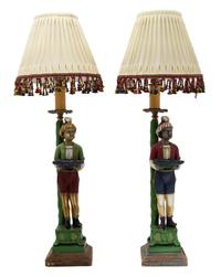 A Pair of Italian Painted Composition Figural Table Lamps Height 20 inches. — 20TH CENTURY