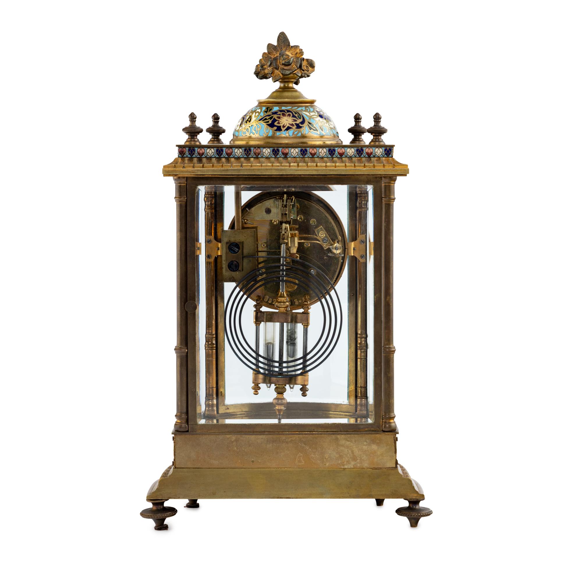 A French Brass and Champlevé Enamel Mantel Clock