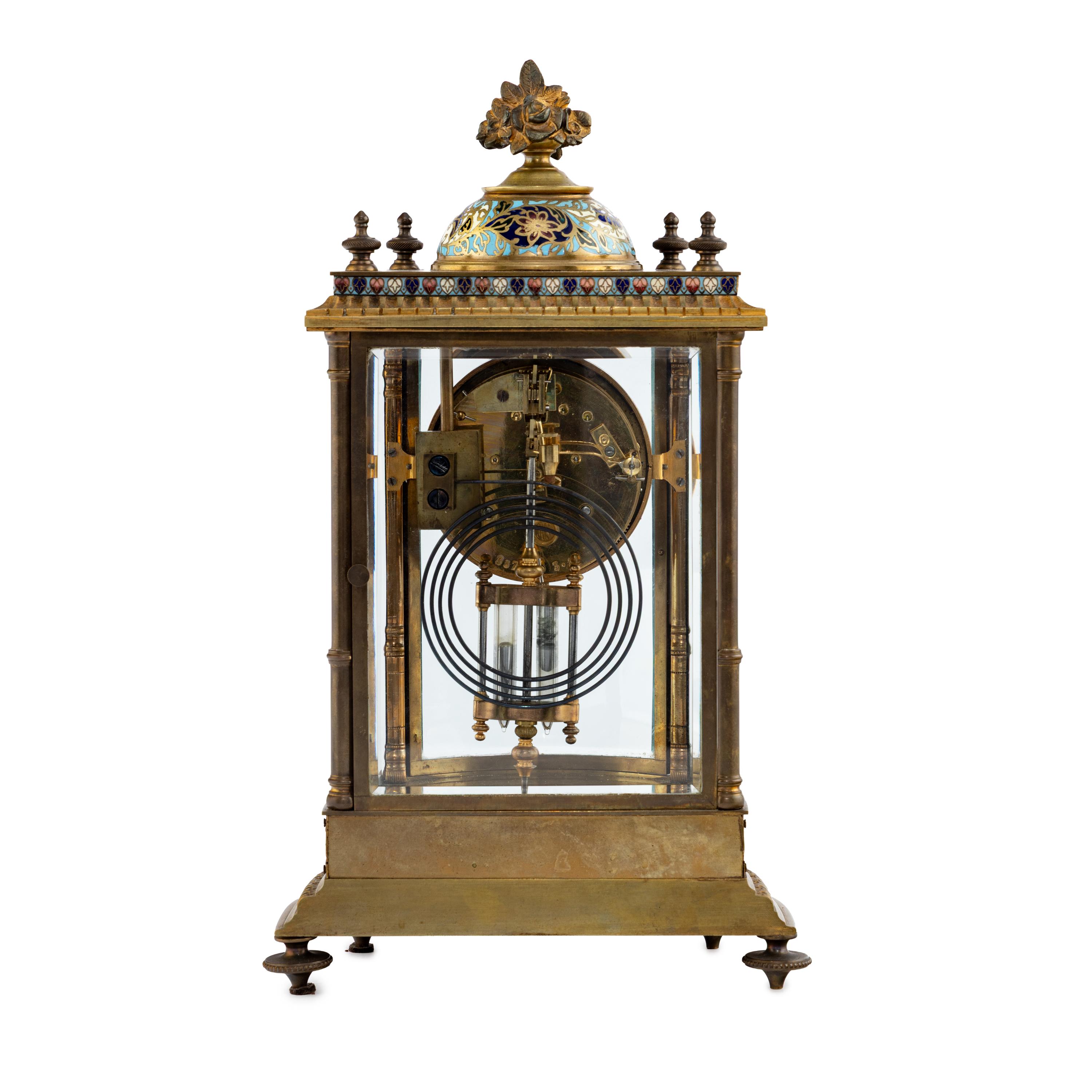 A French Brass and Champlevé Enamel Mantel Clock