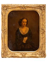 [EARLY PHOTOGRAPHY]. Large ivorytype portrait of a beautiful woman wearing a cameo.