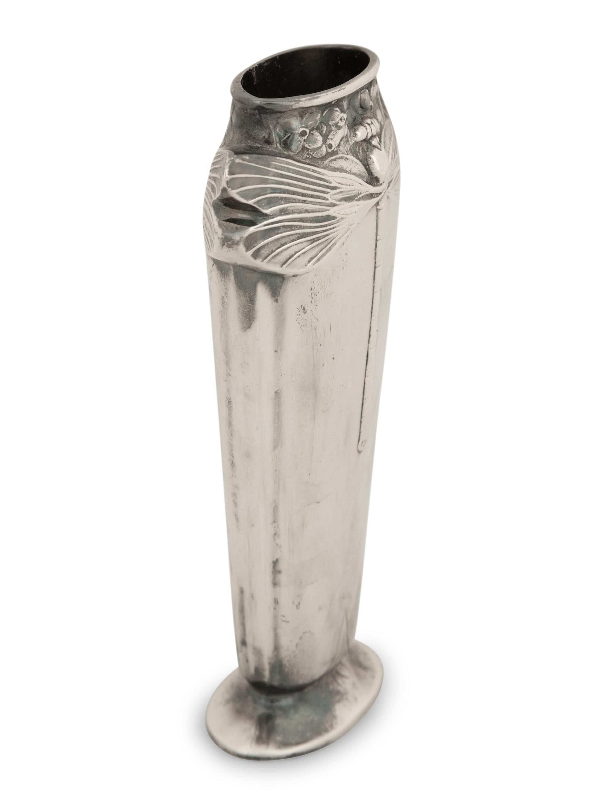 A Christofle Silver Plate Dragonfly Vase — 20th Century