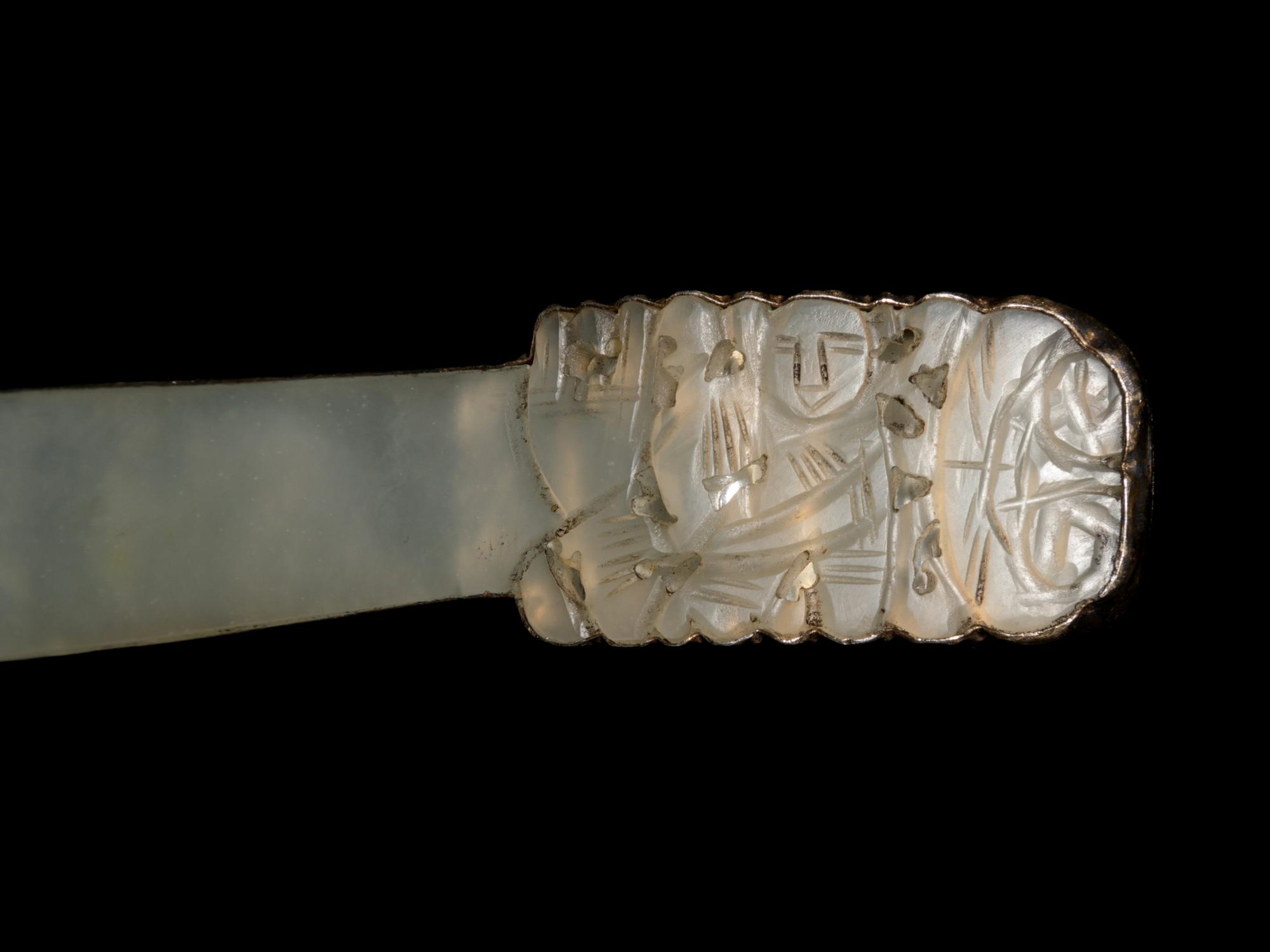 A Jade, Jadeite and Hardstone Inset Filigree and Enameled Hand Mirror