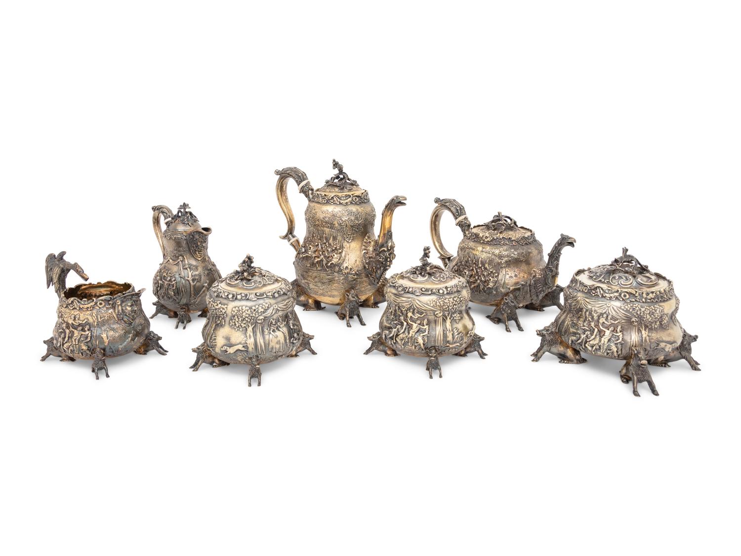 A George IV Six-Piece Britannia Silver-Gilt Tea and Coffee Service