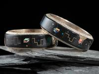 Pair of Matchinf Sterling Silver Bangle Bracelets, with Cosmic Inlay