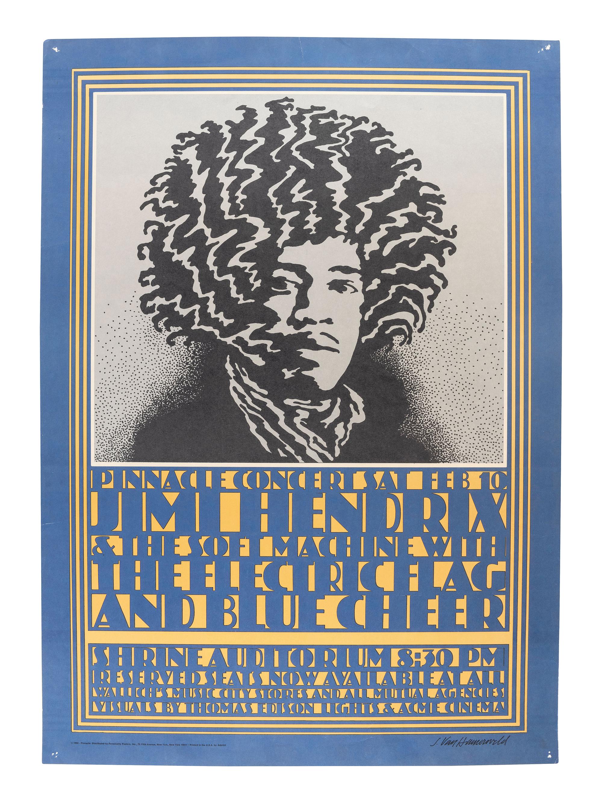 [MUSIC] -- [POSTERS]. VAN HAMERSVELD, John, artist. A group of 2 posters promoting Jimi Hendrix and Jefferson Airplane in 1968. [With:] Ephemera from legendary poster dealer Ben Freidman.