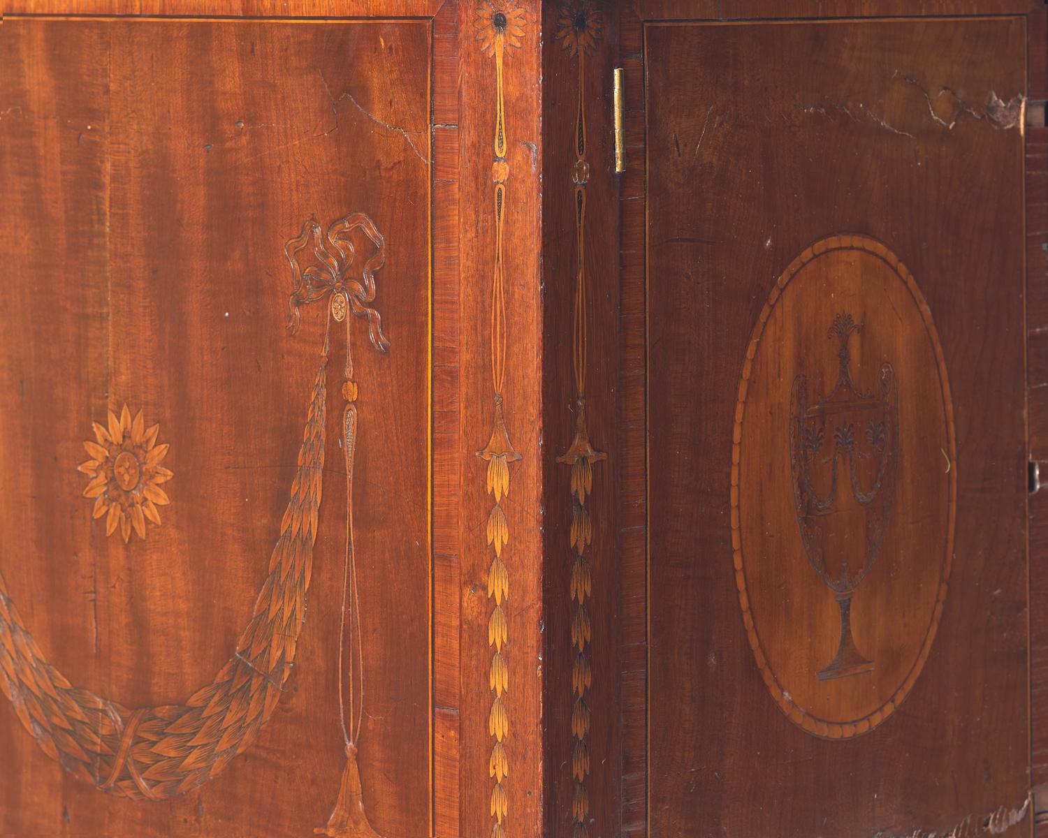 An Important George III Harewood and Marquetry Commode