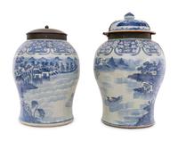 A Pair of Large Canton Export Brass-Mounted Porcelain Jars