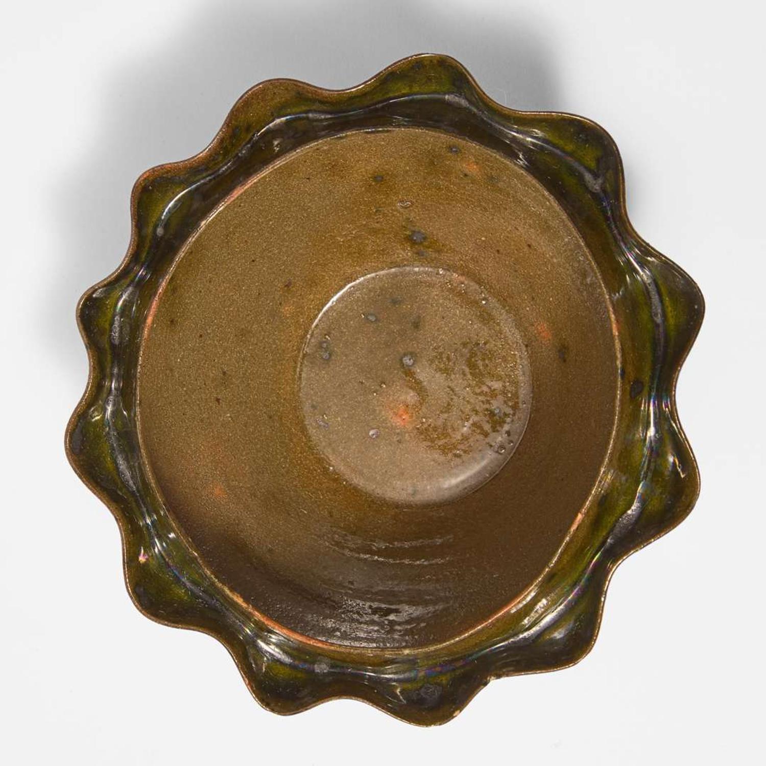 George Ohr (American, 1857-1918) Twin-Rimmed Vessel in Spotted Olive Glaze, Biloxi, Mississippi, USA, circa 1897-1900