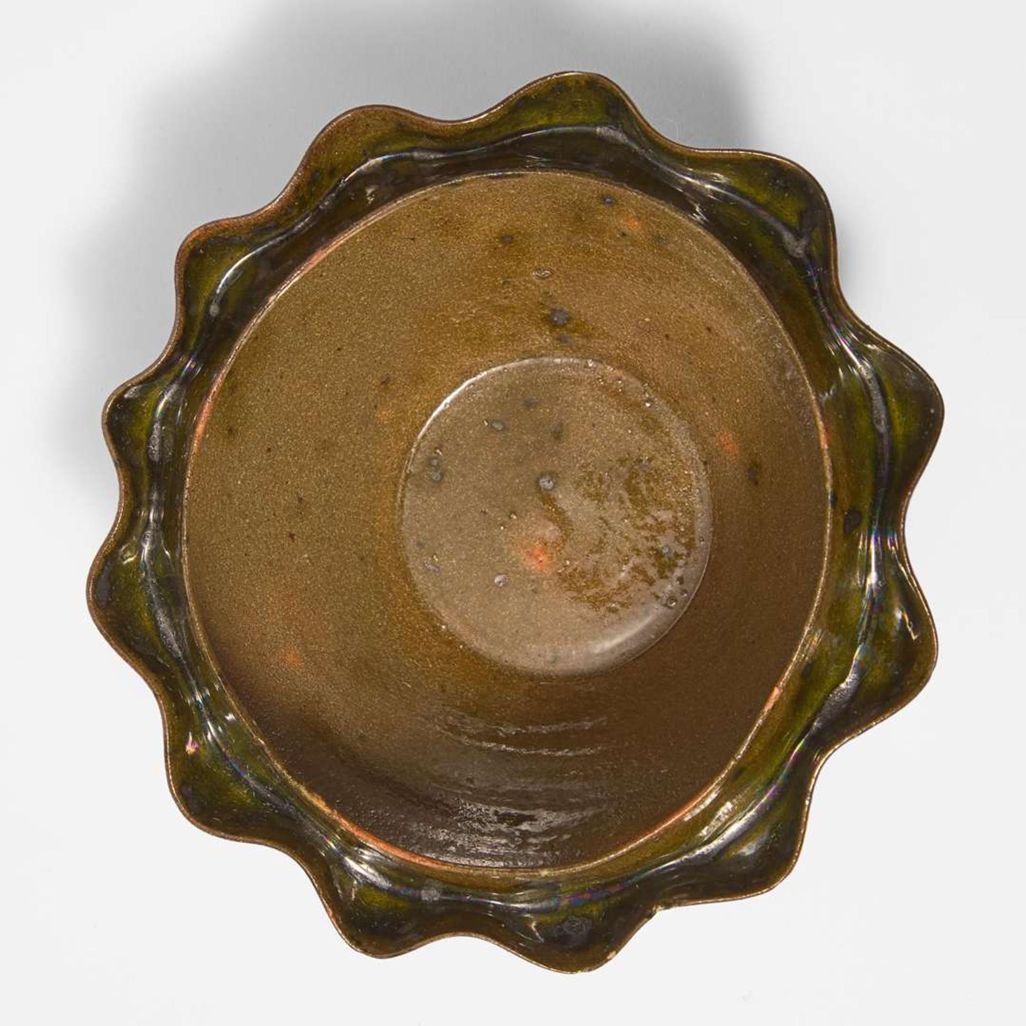 George Ohr (American, 1857-1918) Twin-Rimmed Vessel in Spotted Olive Glaze, Biloxi, Mississippi, USA, circa 1897-1900