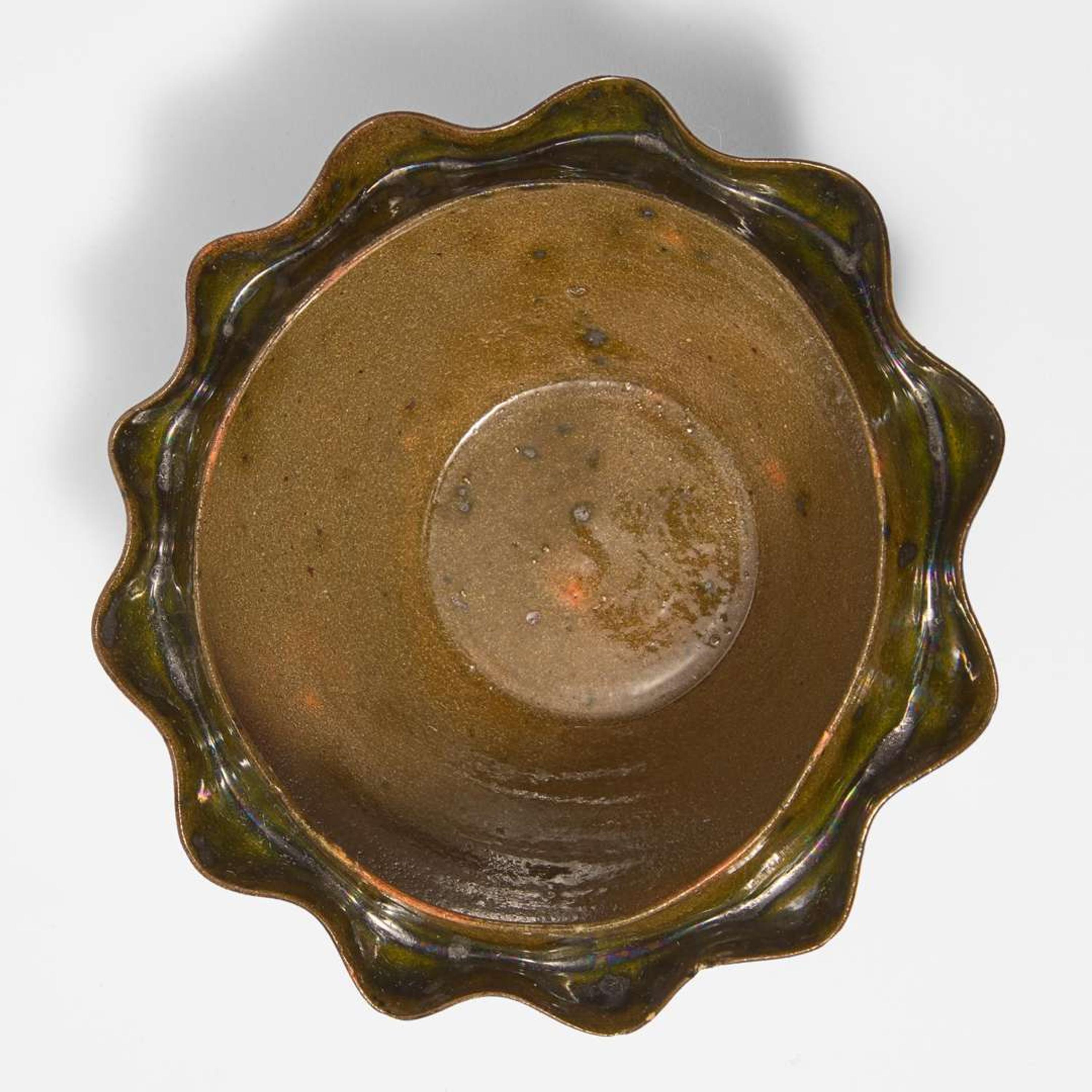 George Ohr (American, 1857-1918) Twin-Rimmed Vessel in Spotted Olive Glaze, Biloxi, Mississippi, USA, circa 1897-1900