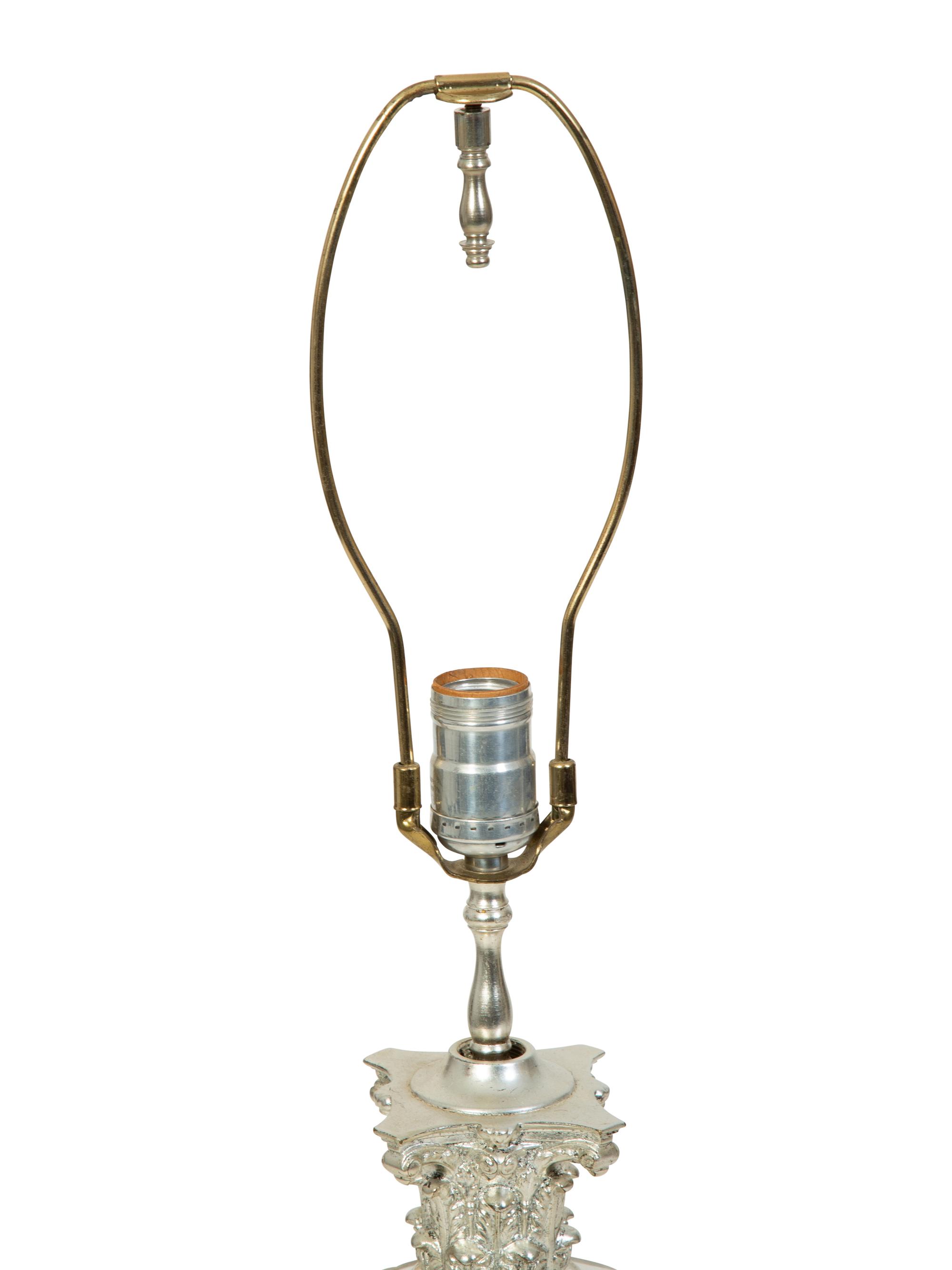 A Pair of Regency Cut-Glass and Silvered Metal Candlesticks Mounted as Lamps — LATE 19TH CENTURY