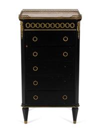 A Louis XVI Style Gilt Bronze Mounted Ebonized Marble Top Cabinet — 20TH CENTURY