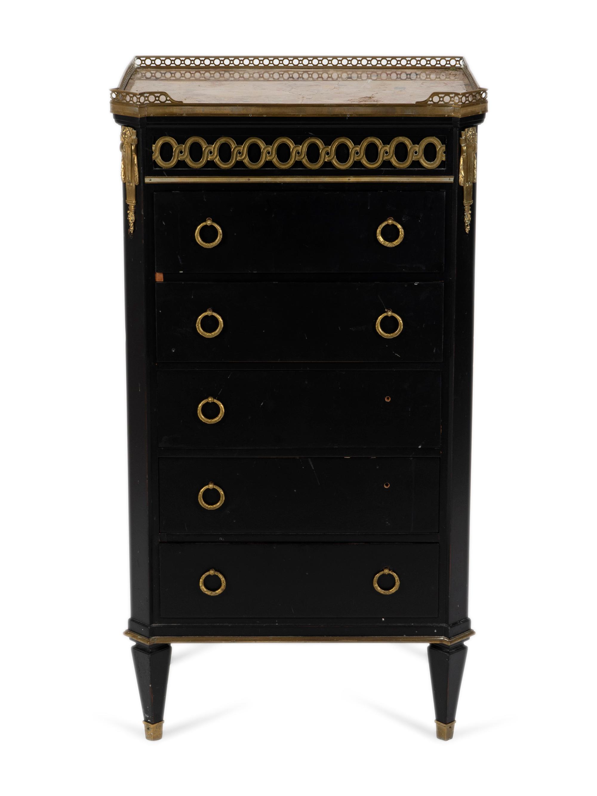 A Louis XVI Style Gilt Bronze Mounted Ebonized Marble Top Cabinet — 20TH CENTURY