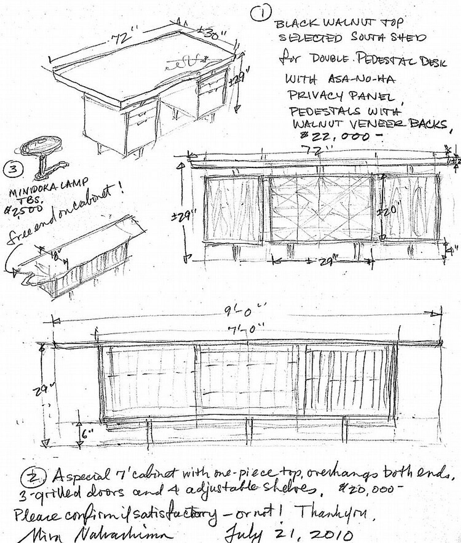 Double-pedestal desk with Asa-No-Ha panel, 2010 Nakashima Studio, USA