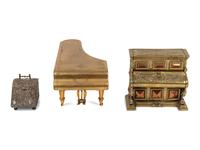 Two Piano-Form Inkwells and an English Silver Letterbox Inkwell