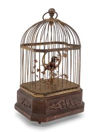 A German Gilt Metal Singing Automaton Bird Cage by Karl Griesbaum