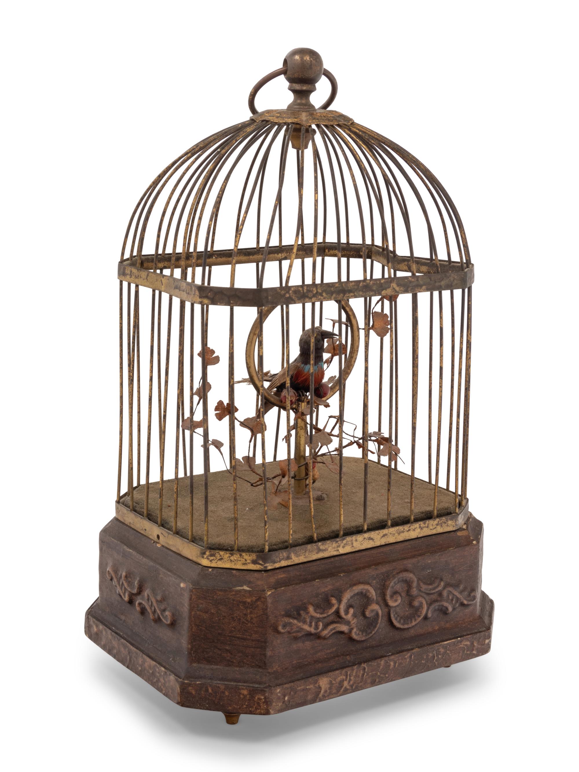 A German Gilt Metal Singing Automaton Bird Cage by Karl Griesbaum