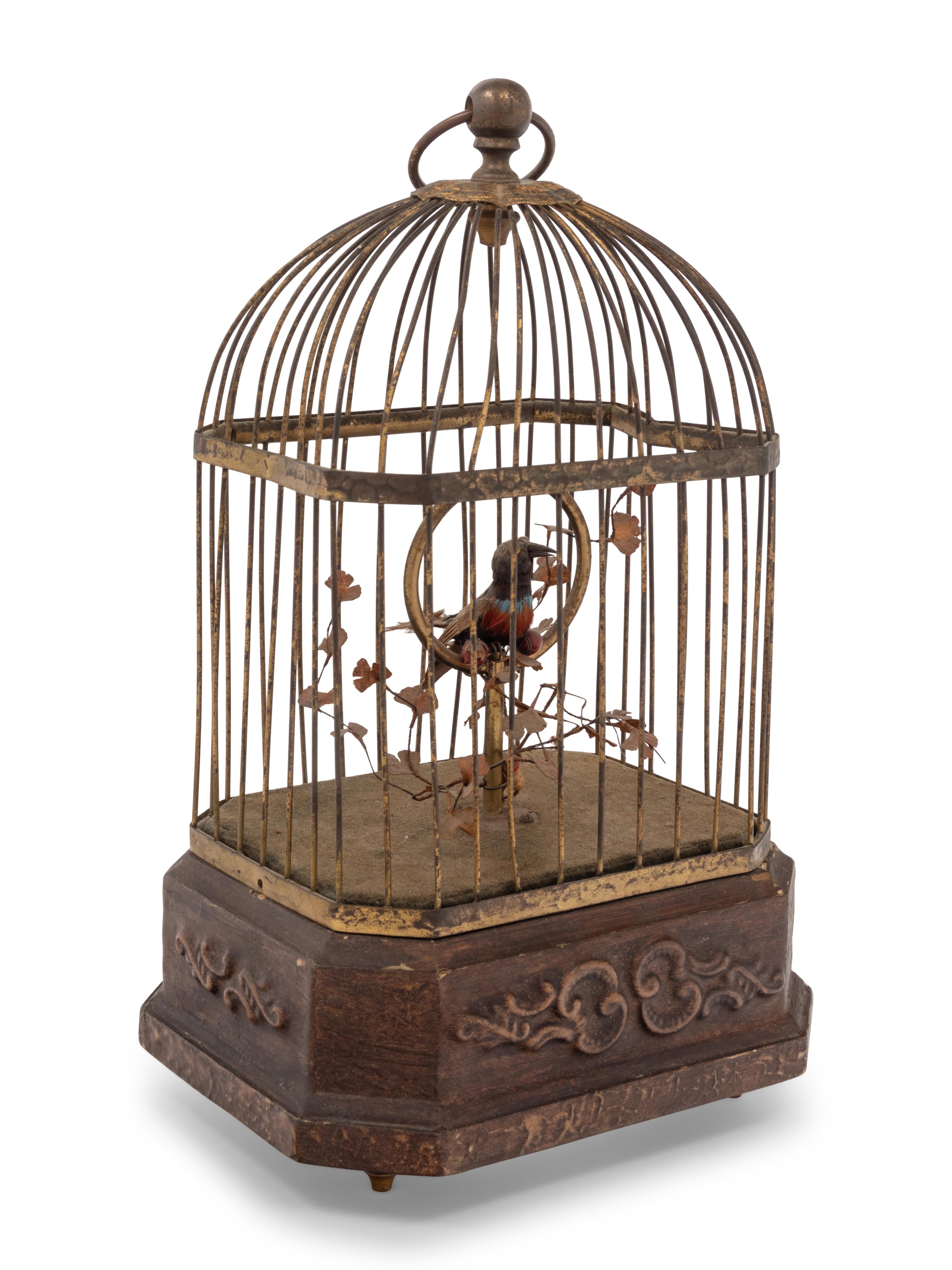 A German Gilt Metal Singing Automaton Bird Cage by Karl Griesbaum