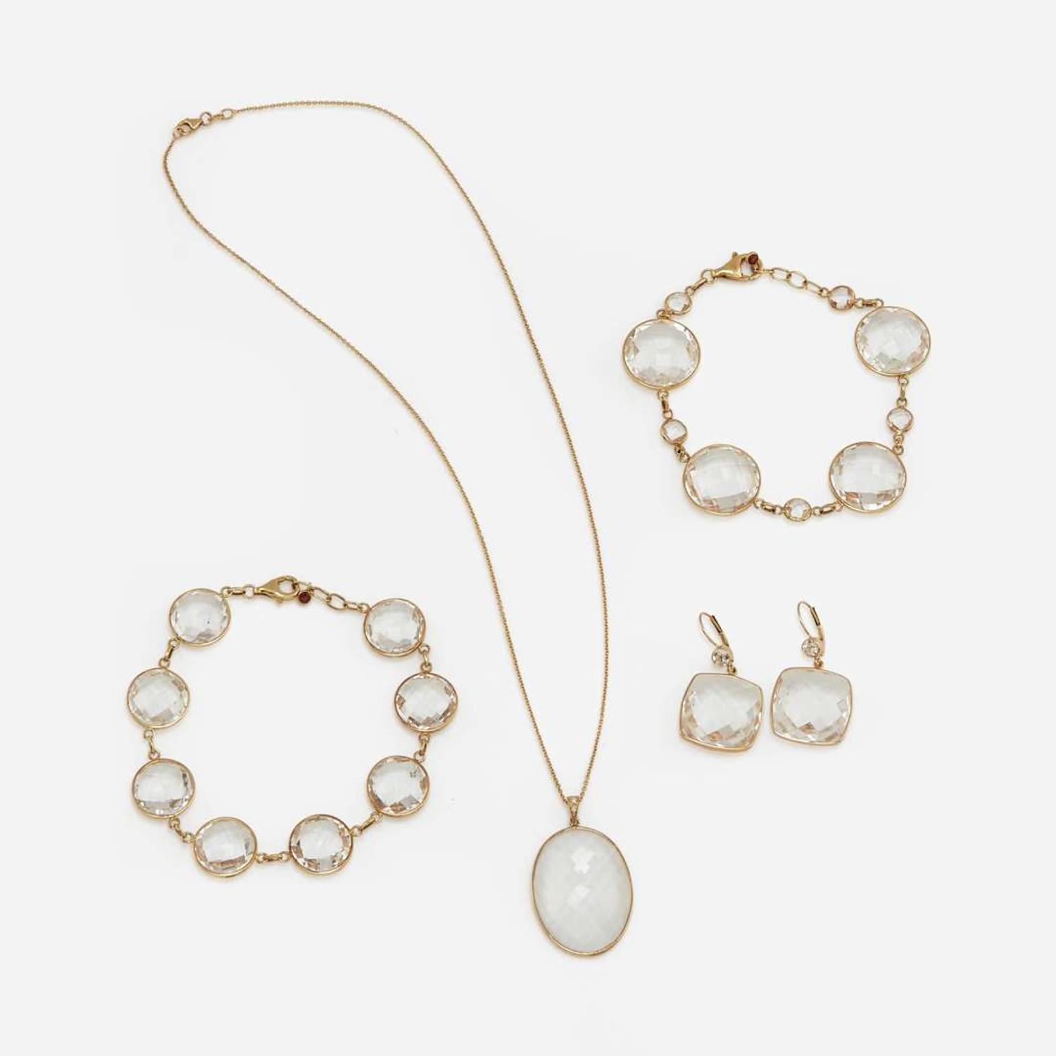 A 14K Yellow Gold and Rock Crystal Suite