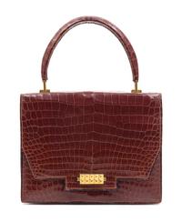 An Hermes Brown Crocodile Handbag, 9.5" x 7.5" x 1.5".