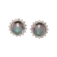 BAROQUE TAHITIAN CULTURED PEARL AND DIAMOND EARRINGS