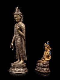 A Sino-Tibetan Gilt Bronze Figure of Buddha and A Bronze Figure of Standing Buddha