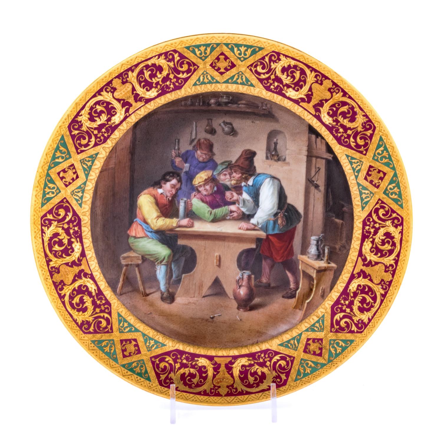 A Continental Painted and Parcel Gilt Porcelain Cabinet Plate