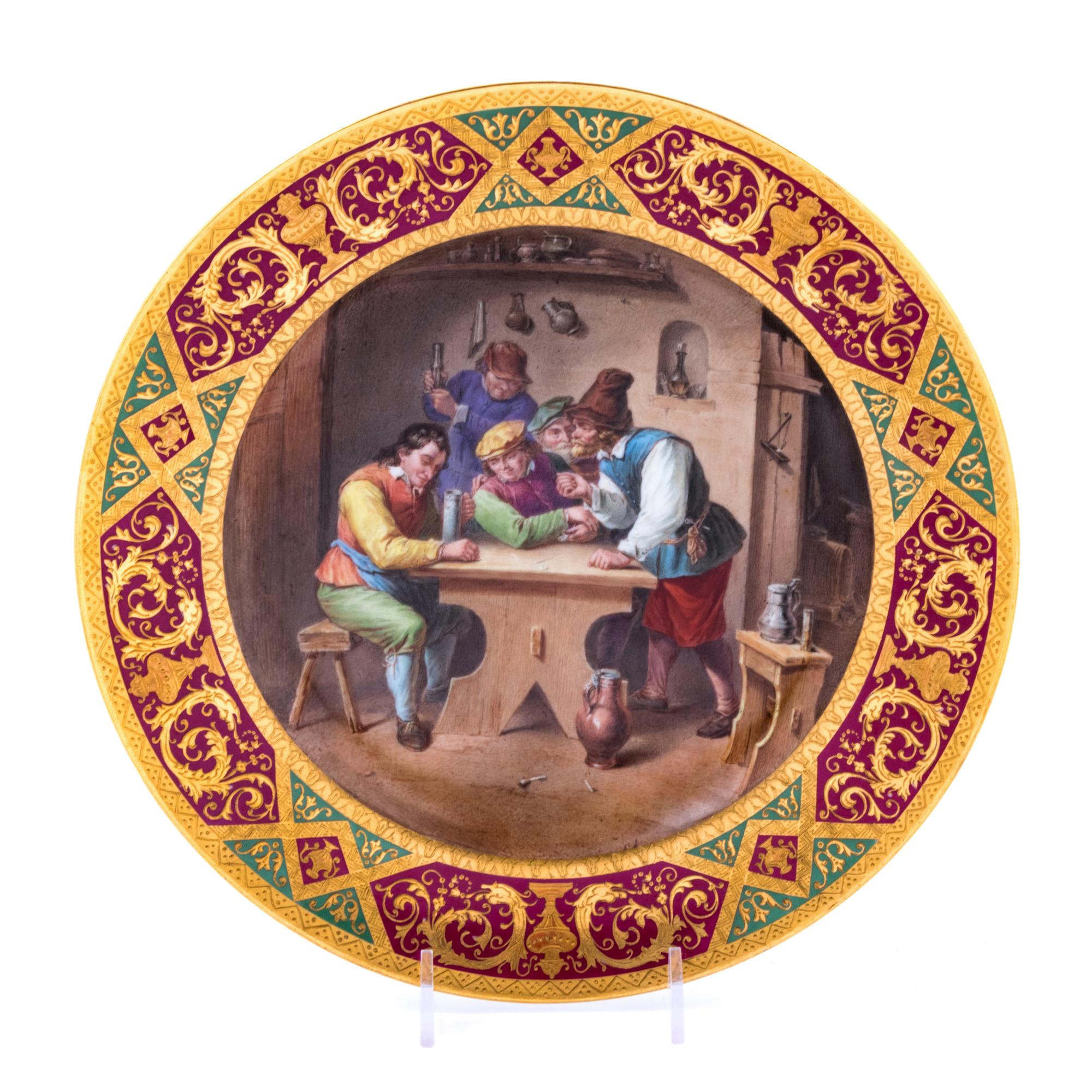 A Continental Painted and Parcel Gilt Porcelain Cabinet Plate