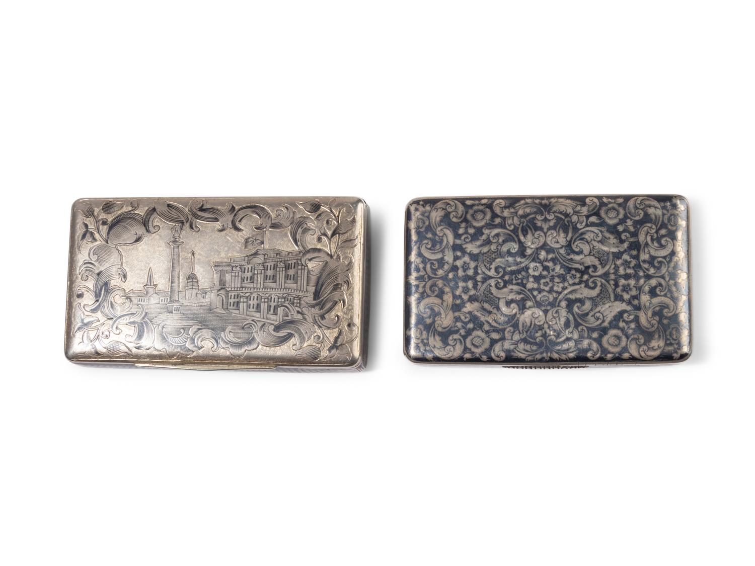 Two Russian Niello Silver Snuff Boxes