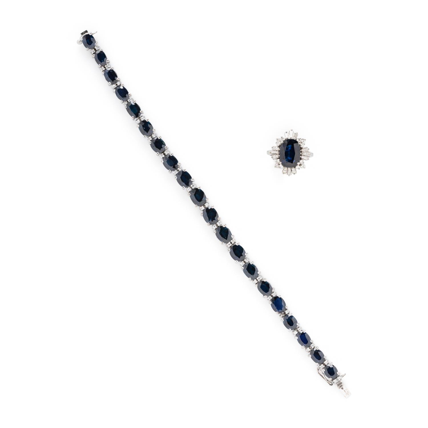 SAPPHIRE AND DIAMOND AND BRACELET AND RING